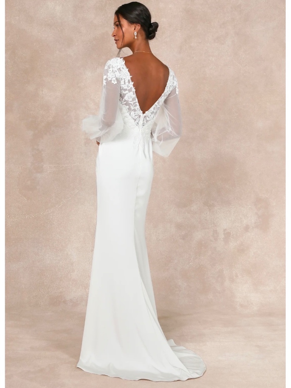 Lulus Timeless Adoration White Embroidered Bishop Sleeve Maxi Wedding Dress S - Picture 4 of 5